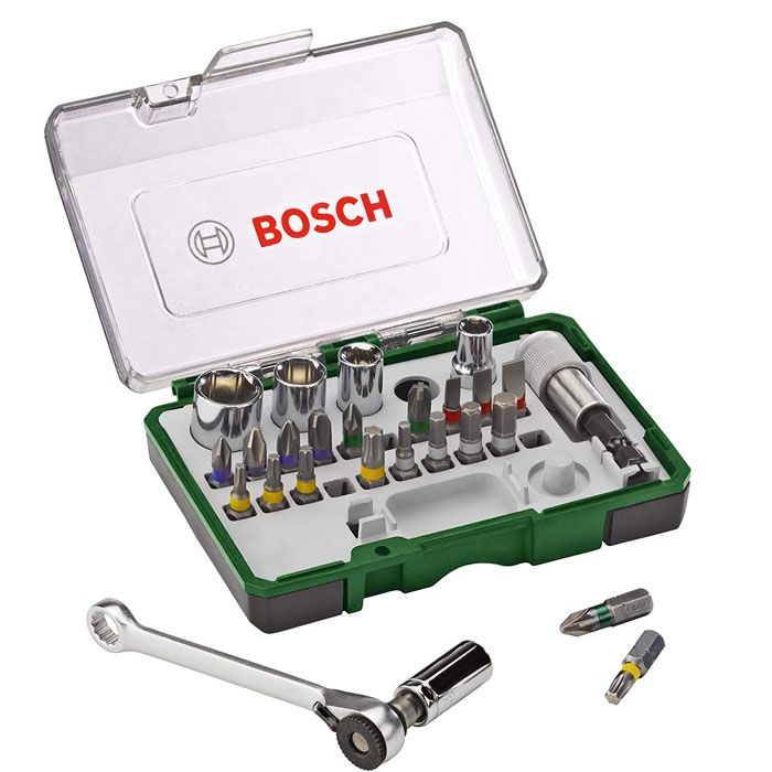 BOSCH	تشكيله من سنون المفكات و اللقم 27 قطعه + ادابتر 	2607017160
