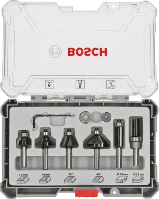 BOSCH	مجموعه من بنط الراوتر للتجاويف الدائريه 6 قطع كعب 8 مم	2607017469