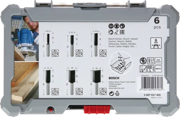 BOSCH	مجموعه من بنط الراوتر للتجاويف المستقميه 6 قطع كعب 6 مم	2607017465